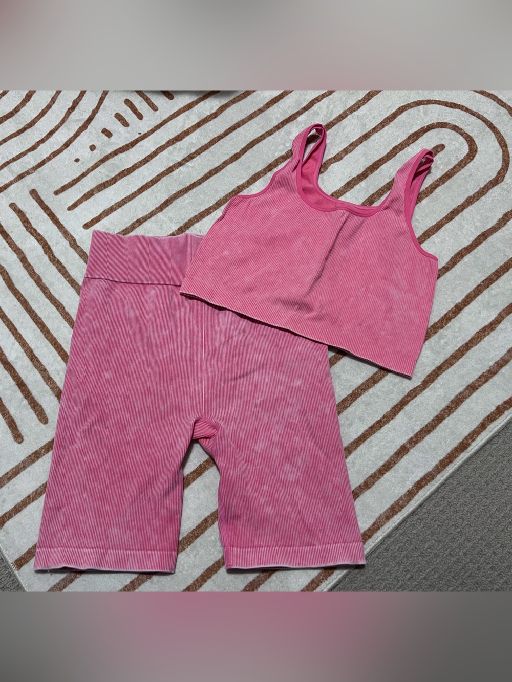 NOBO Pink Ribbed Tank and Biker Shorts Set